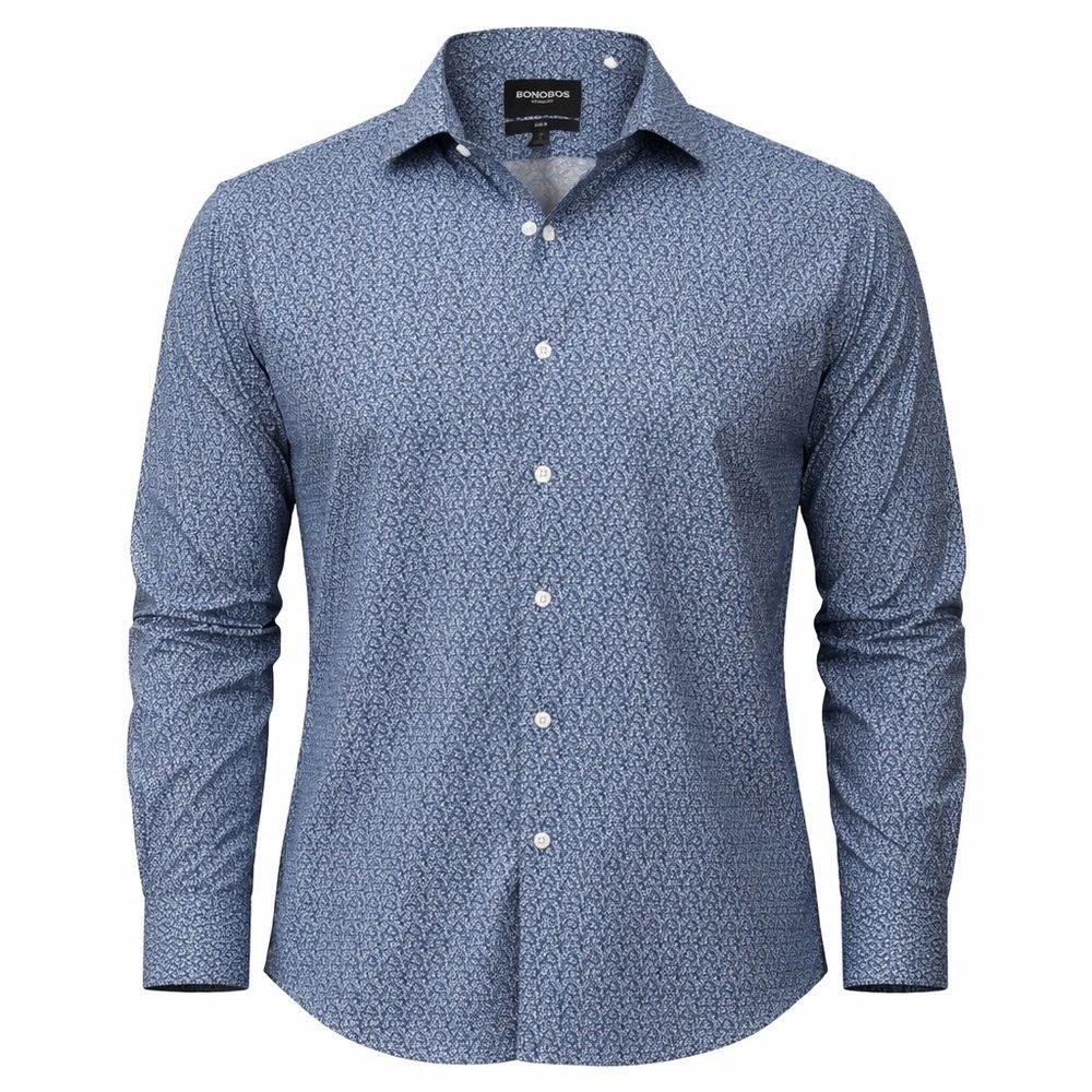 Bonobos Dress Shirt L Cotton Stretch Slim Fit Blue Floral Office Preppy Dapper
